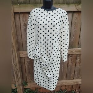 🏵️ CH By Caroline Herrera Silk VTG Polka Dot Shift Long Sleeve Dress